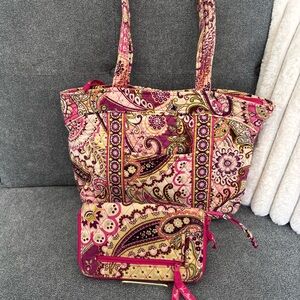 Vera Bradley Women's Very Berry‎ Paisley Quilted Tote & Wallet